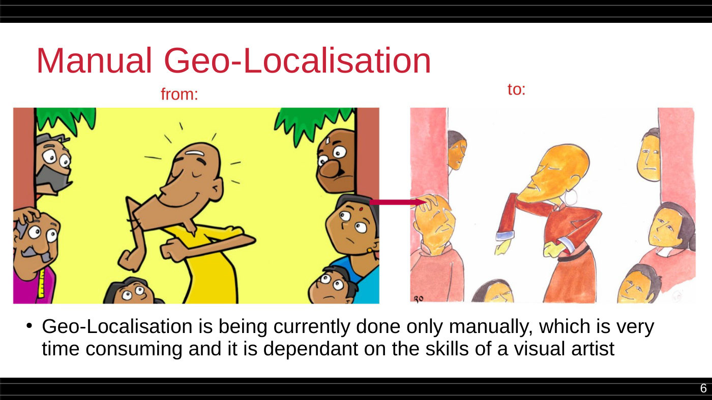 Manual geo-localisation: an illustration from a South Asian children's book manually redrawn in a different regional style